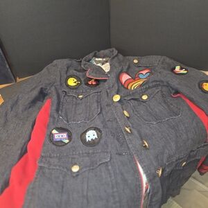 Custom Women's Denim Jacket with Colorful Pacman Patches